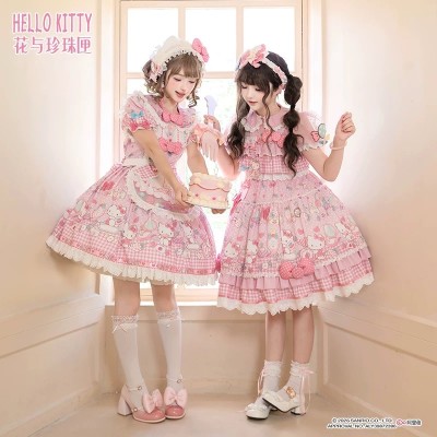 Mademoiselle Pearl Sanrio Hello Kitty Candy Themed Apron Blouse Salopette JSKs and OPs(Reservation/Full Payment Without Shipping)